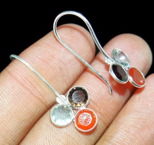 Blue Topz Smoky Carnelian Gemstone 925 Silver Earring