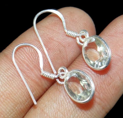 Crystal Quartz Natural Gemstones 925 Sterling Silver Earring