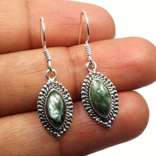 92.5 Sterling Silver Green Seraphinite Earring
