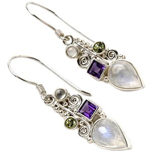 92.5 Sterling Silver Cut Amethyst, Peridot, Rainbow Earring