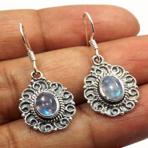 92.5 Sterling Silver Rainbow Moonstone Earring
