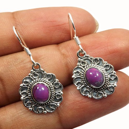 Purple Turquoise Cab 925 sterling Silver Earring