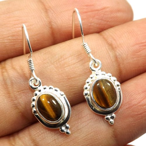 925 Sterling Silver Tiger Eye Cab Earringsnn