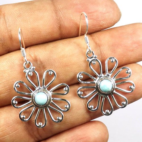 Blue Larimar 925 Sterling Silver cab Earringsnn