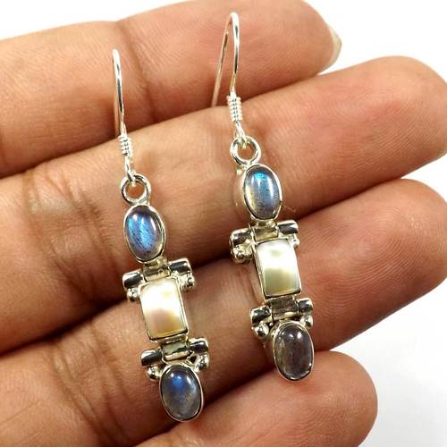 925 Sterling Silver Labradorite,Pearl Earringsnn