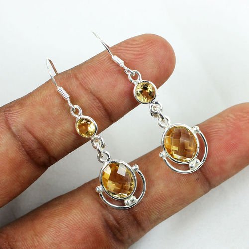 92.5 Sterling Silver Faceted Citrine Earring