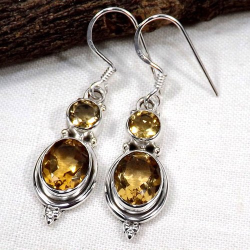 925 Sterling Silver Faceted Citrine Earrings