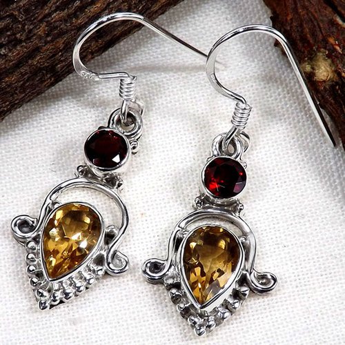 Citrine & Garnet 925 Sterling Silver Handmade Earrings