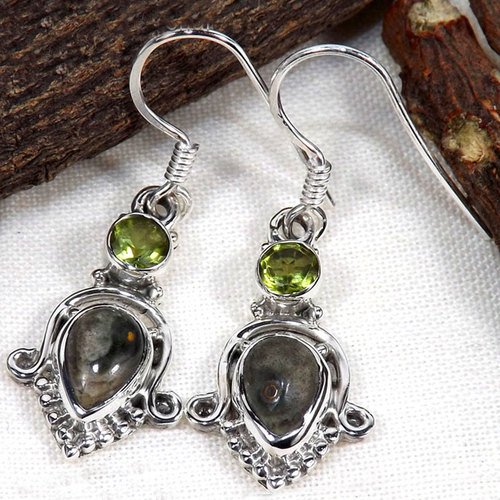 Peridot Cut & Ocean Jasper 92.5 Sterling Silver Earring