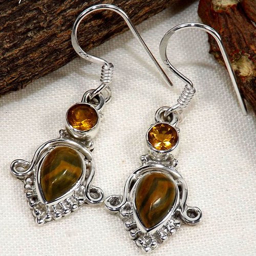 Ocean Jasper & Citrine 92.5 Sterling Silver Earring