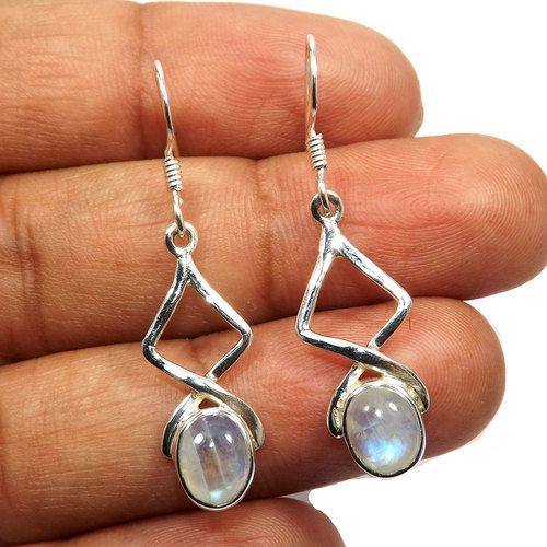 92.5 Sterling Silver Rainbow Moonstone Earring
