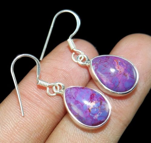 Solid 92.5 Sterling Silver Purple Turquoise Earring