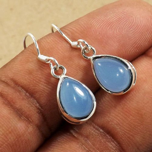 92.5 Sterling Silver Blue Chalcedony Cab Earring
