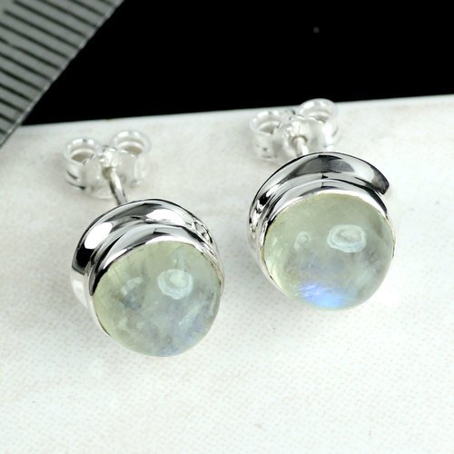 Rainbow Moonstone 925 Sterling Silver Stud Earring
