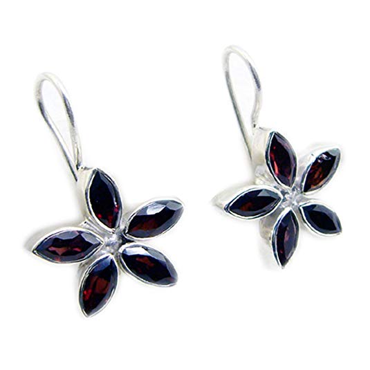 Natural Red Garnet Hoop Earrings For Women Sterling silver