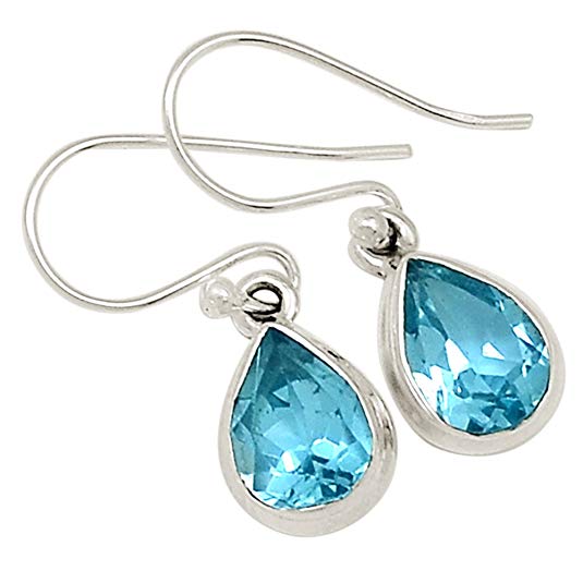 Blue Topaz Cut 925 Sterling Silver Earringsnn