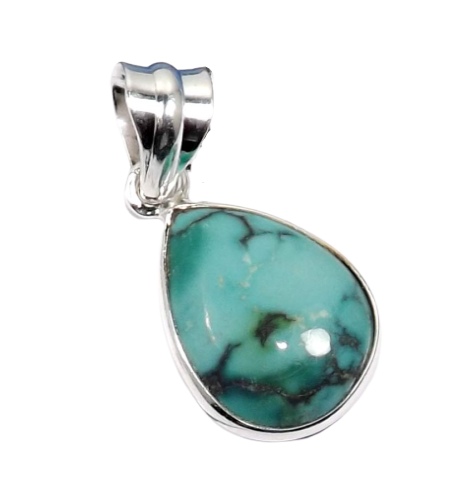 Bezel Design Tiebetan Turquoise Gemstone 925 Silver Pendant 1" Jewelry