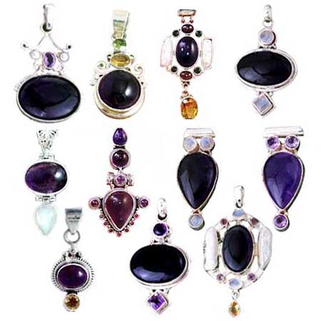 Bulk 925 Sterling Silver Jewelry 100 gram Pendants with natural gemstones