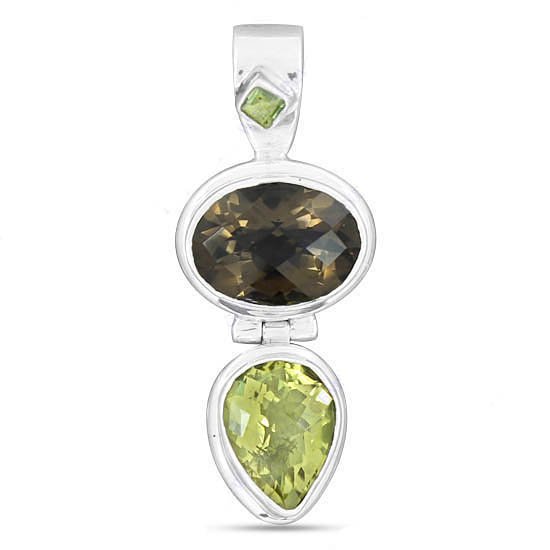 925 STERLING SILVER SMOKY QUARTZ, LEMON TOPAZ PENDANT