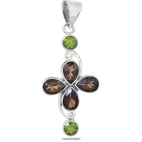 925 Sterling Silver Peridot, Smoky Quartz Pendant