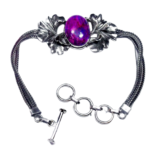 925 Manufacturer Designer Silver Purple Turquoise Bracelet CabB5