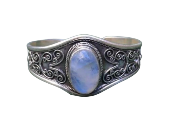 Adjustable Natural Rainbow Moonstone 925 Silver Wholesale Bracelet Cuff